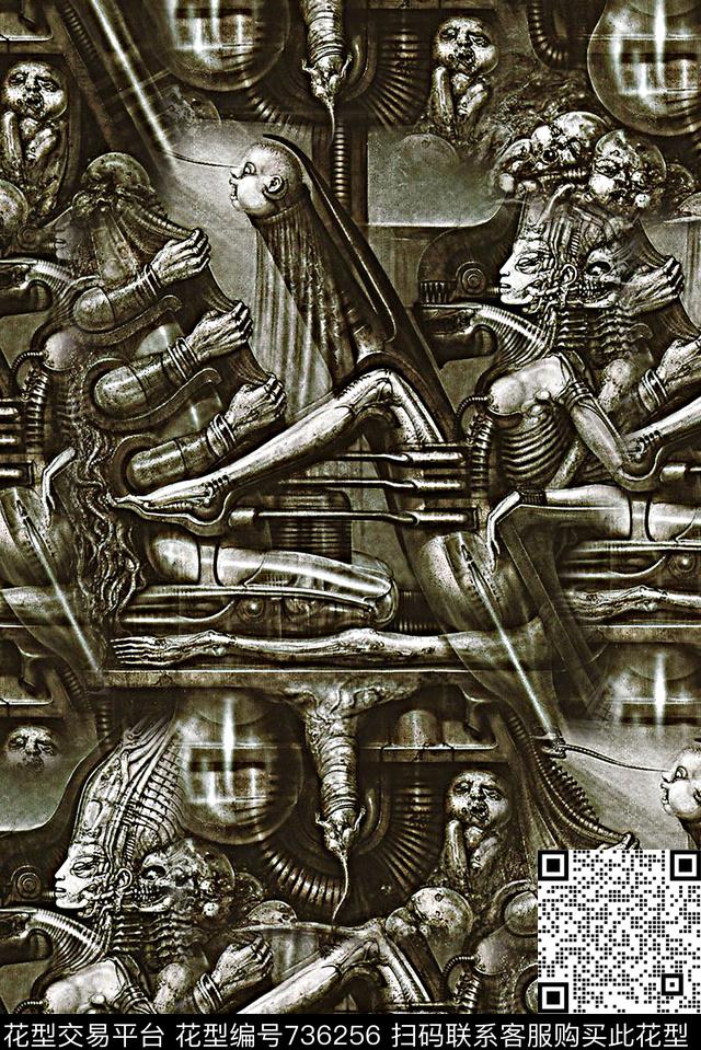 抽象手绘异形金属人物数码印花时尚潮流男装夹克外套卫衣棉服印花潮流欧美复古印花数码印花华亿平台下载（图片编号: 736256） - 瓦栏（Walan）