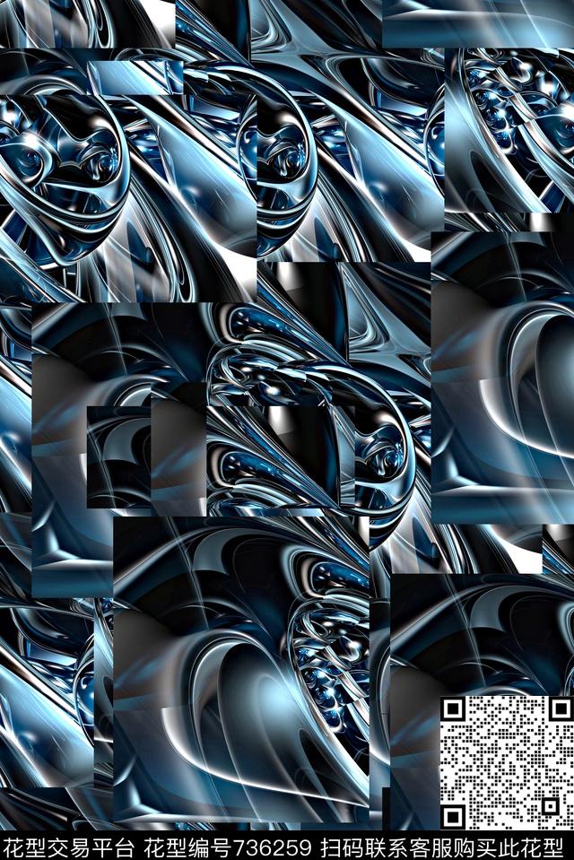 抽象分形艺术几何金属纹理数码印花时尚潮流男装夹克外套卫衣棉服印花潮流欧美复古印花数码印花华亿平台下载（图片编号: 736259） - 瓦栏（Walan）