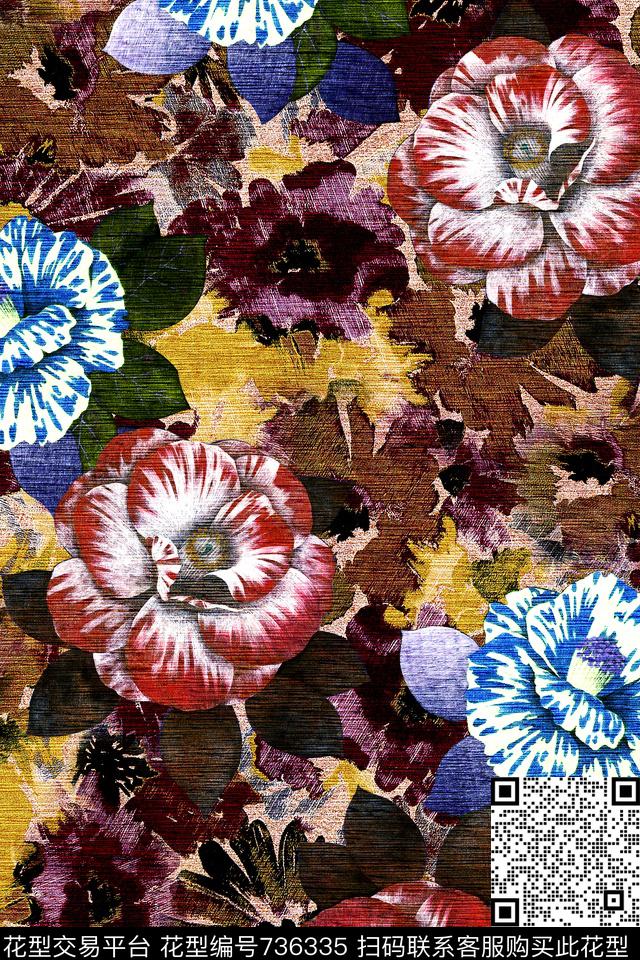 时尚手绘花卉数码印花华亿平台下载（图片编号: 736335） - 瓦栏（Walan）