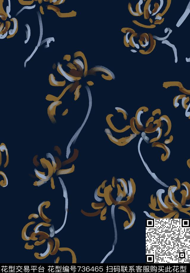 日本花菊花花卉传统印花华亿平台下载（图片编号: 736465） - 瓦栏（Walan）