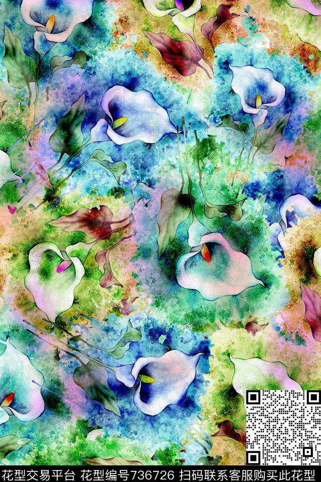 喷墨手绘油画花卉数码印花华亿平台下载（图片编号: 736726） - 瓦栏（Walan）