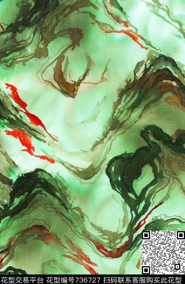 肌理笔触中国风抽象水墨山水数码印花华亿平台下载（图片编号: 736727） - 瓦栏（Walan）