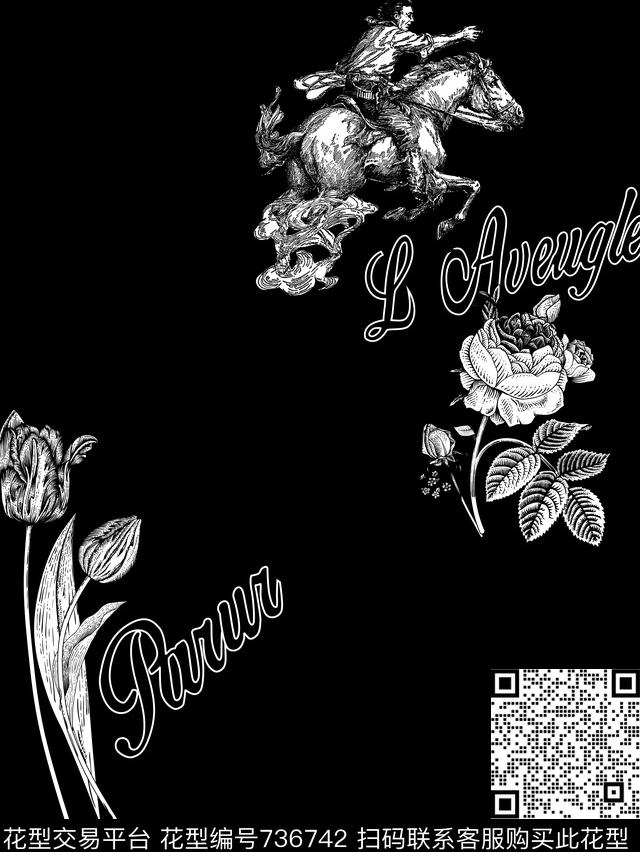 潮牌线条花卉传统印花华亿平台下载（图片编号: 736742） - 瓦栏（Walan）