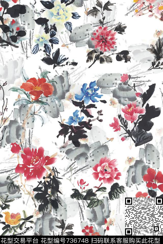 中国风水墨手绘数码印花华亿平台下载（图片编号: 736748） - 瓦栏（Walan）