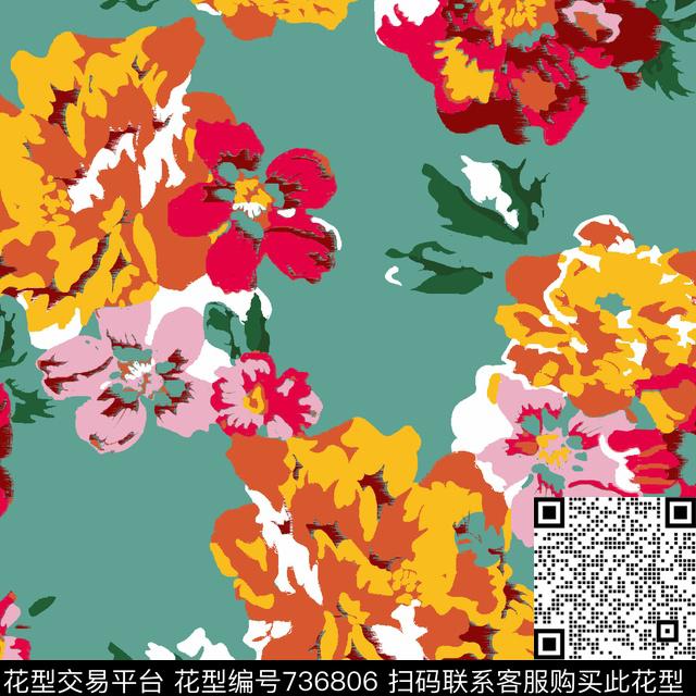 花卉抽象手绘传统印花华亿平台下载（图片编号: 736806） - 瓦栏（Walan）