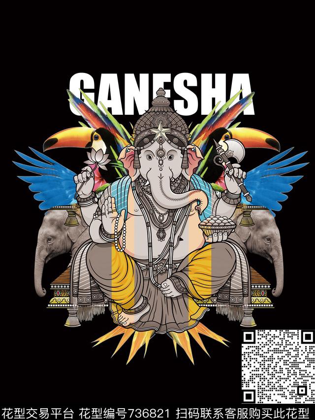 泰国象头神财天时尚华亿平台潮牌T恤定位印花欧式宫廷风数码印花华亿平台下载（图片编号: 736821） - 瓦栏（Walan）