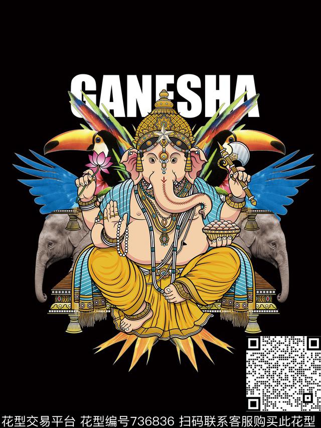 泰国象头神财天时尚华亿平台潮牌T恤定位印花欧式宫廷风数码印花华亿平台下载（图片编号: 736836） - 瓦栏（Walan）