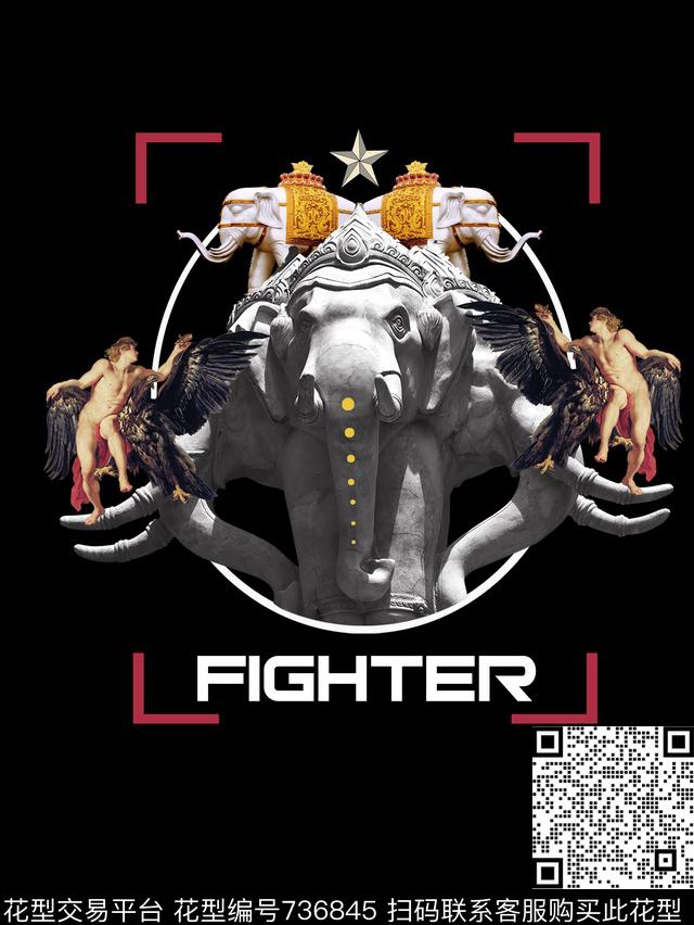 大牌男装印花花鸟动物大象宫廷风贵族抽象复古动物老鹰大象数码印花华亿平台下载（图片编号: 736845） - 瓦栏（Walan）