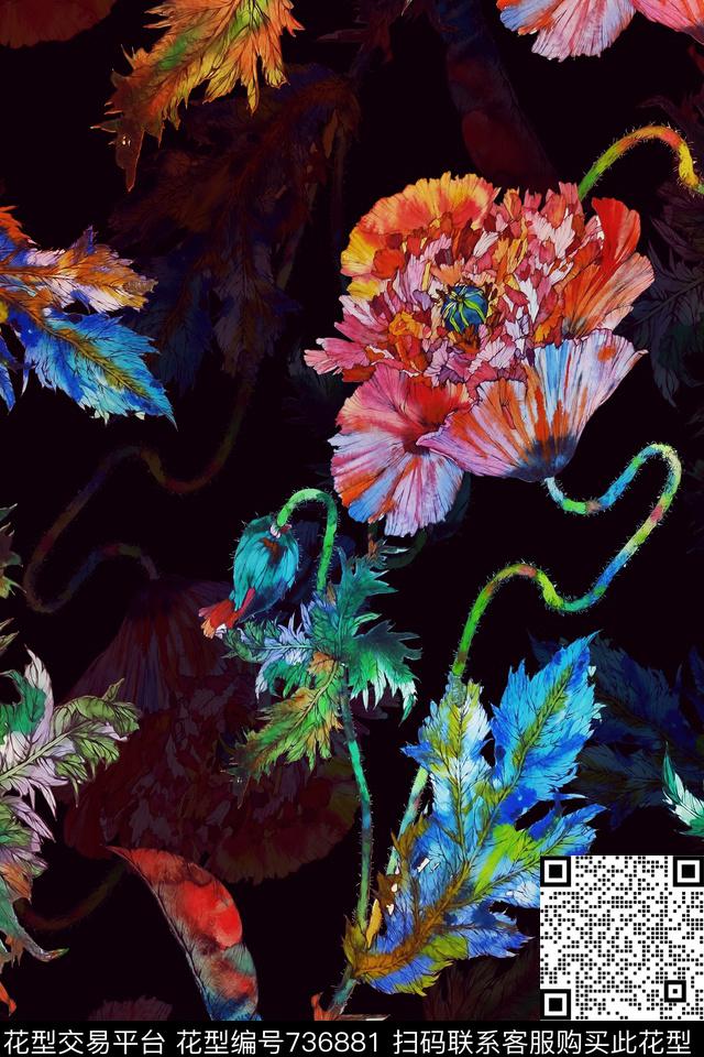 罂粟花花瓣数码艺术花卉数码印花华亿平台下载（图片编号: 736881） - 瓦栏（Walan）