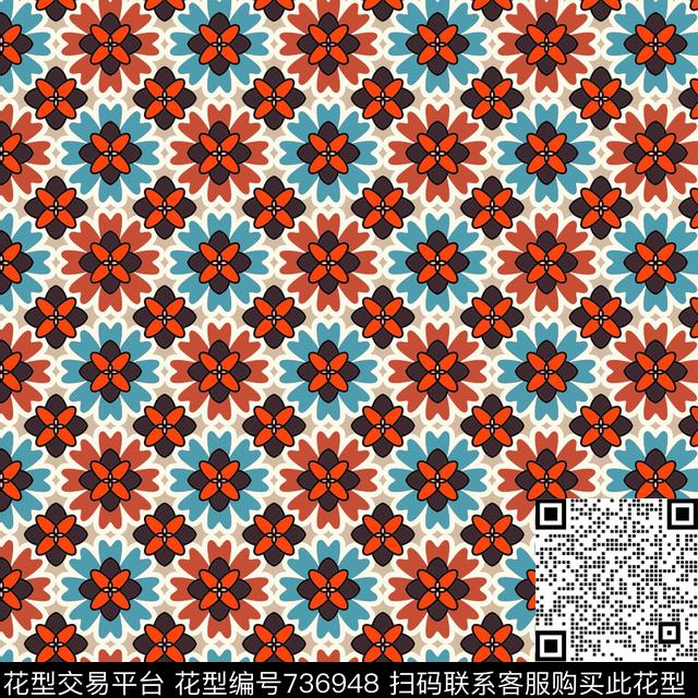 矢量花几何传统花传统印花华亿平台下载（图片编号: 736948） - 瓦栏（Walan）