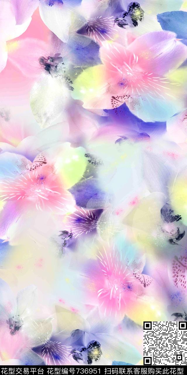 乱花花卉手绘花数码印花华亿平台下载（图片编号: 736951） - 瓦栏（Walan）