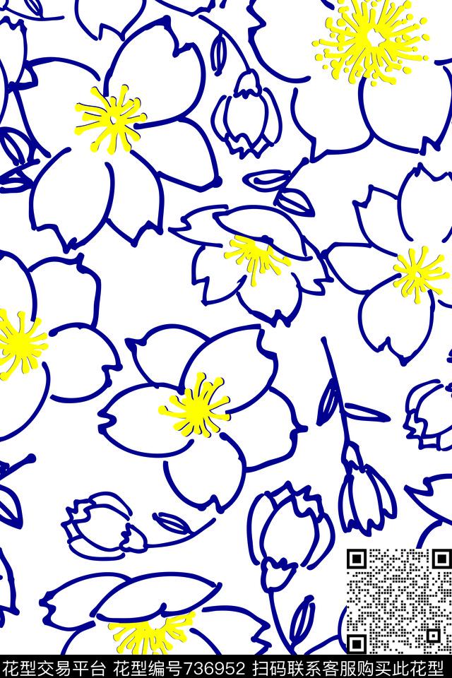 花瓣乱花樱花传统印花华亿平台下载（图片编号: 736952） - 瓦栏（Walan）