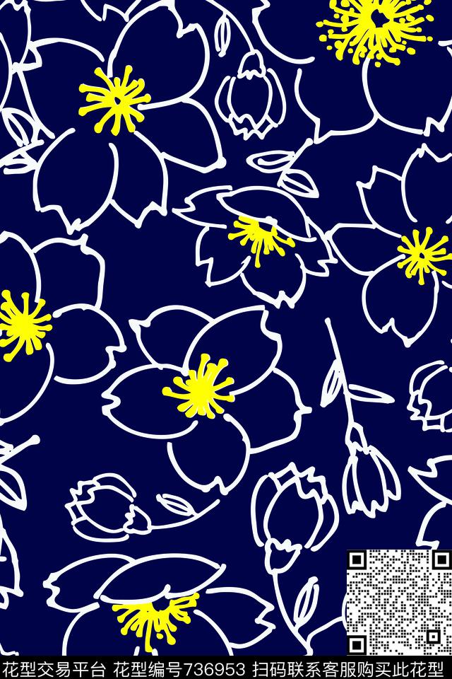 花瓣乱花樱花传统印花华亿平台下载（图片编号: 736953） - 瓦栏（Walan）