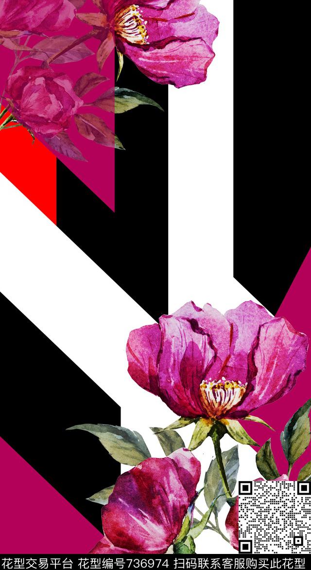 大花牡丹玫瑰数码印花华亿平台下载（图片编号: 736974） - 瓦栏（Walan）