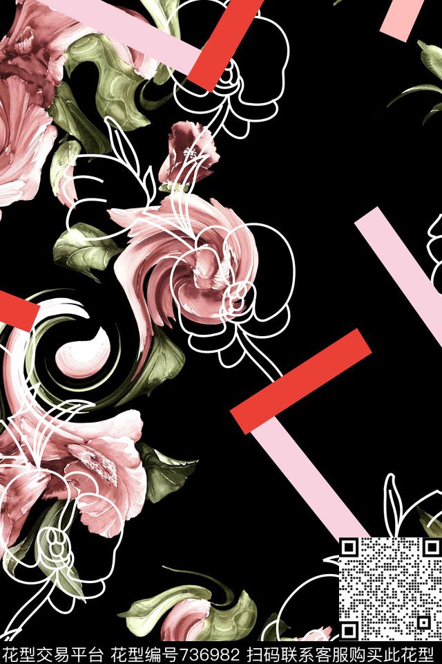 大花牡丹玫瑰数码印花华亿平台下载（图片编号: 736982） - 瓦栏（Walan）