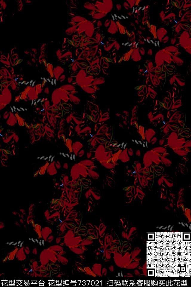 叶子植物手绘数码印花华亿平台下载（图片编号: 737021） - 瓦栏（Walan）