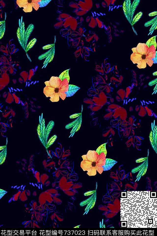 植物莲花手绘数码印花华亿平台下载（图片编号: 737023） - 瓦栏（Walan）