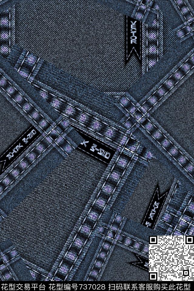 休闲拼接牛仔数码印花华亿平台下载（图片编号: 737028） - 瓦栏（Walan）