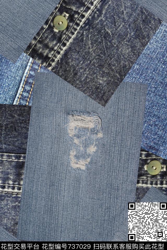 休闲拼接牛仔数码印花华亿平台下载（图片编号: 737029） - 瓦栏（Walan）