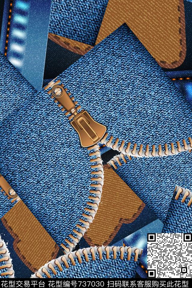 休闲拼接牛仔数码印花华亿平台下载（图片编号: 737030） - 瓦栏（Walan）