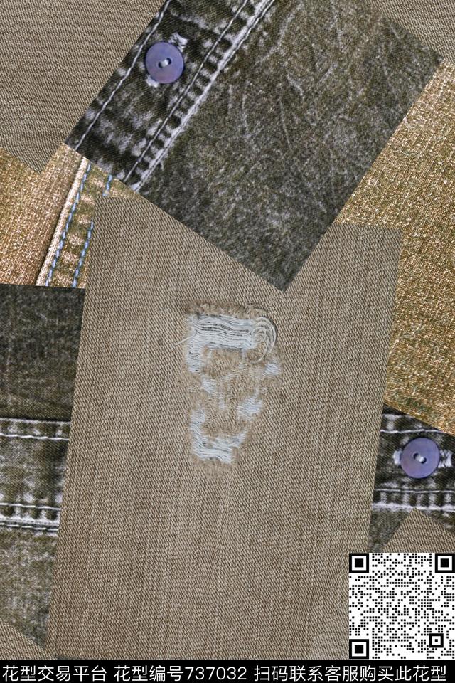 休闲拼接牛仔数码印花华亿平台下载（图片编号: 737032） - 瓦栏（Walan）