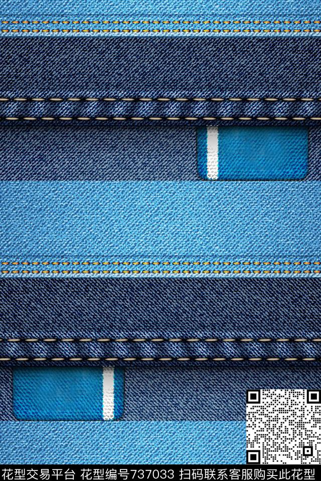 休闲拼接牛仔数码印花华亿平台下载（图片编号: 737033） - 瓦栏（Walan）