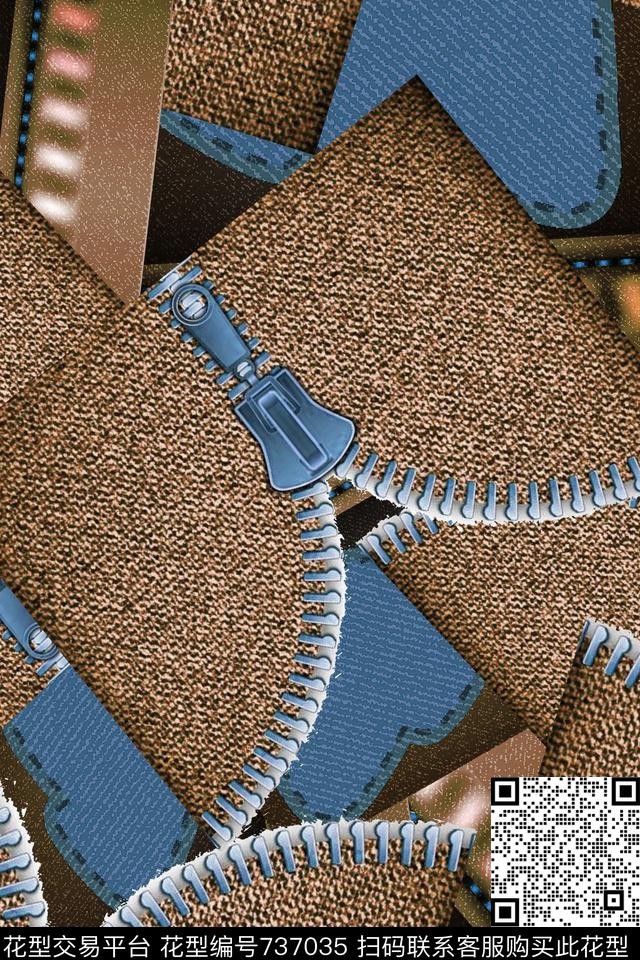 休闲拼接牛仔数码印花华亿平台下载（图片编号: 737035） - 瓦栏（Walan）