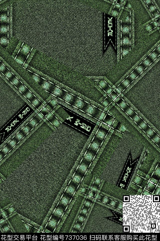 休闲拼接牛仔数码印花华亿平台下载（图片编号: 737036） - 瓦栏（Walan）