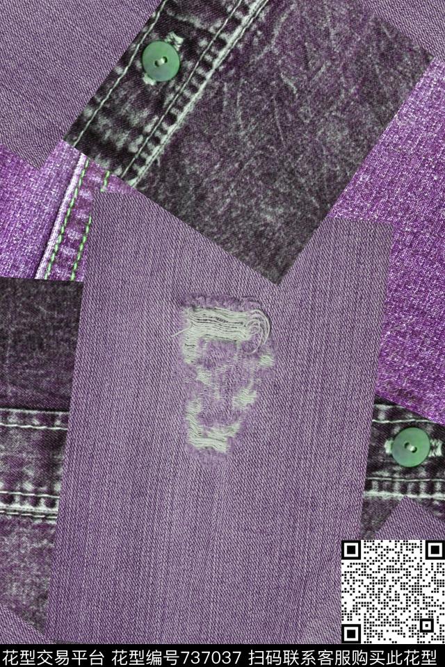 休闲拼接牛仔数码印花华亿平台下载（图片编号: 737037） - 瓦栏（Walan）