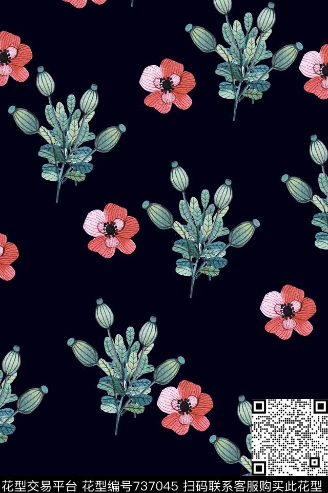 莲花手绘花卉数码印花华亿平台下载（图片编号: 737045） - 瓦栏（Walan）