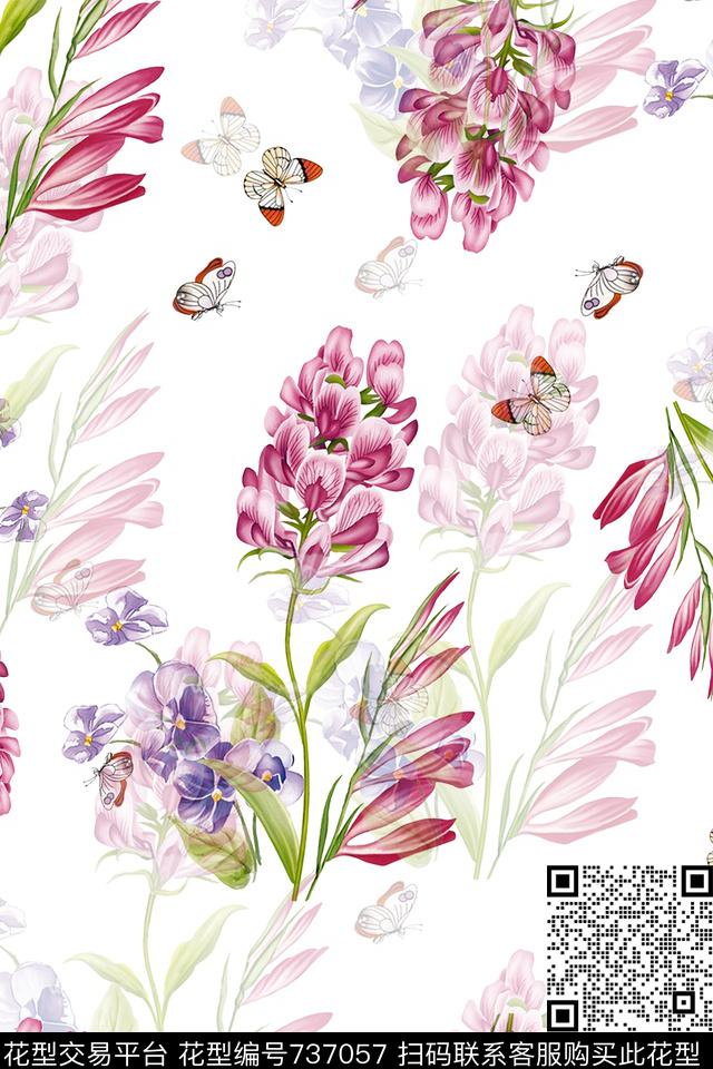植物手绘兰花数码印花华亿平台下载（图片编号: 737057） - 瓦栏（Walan）