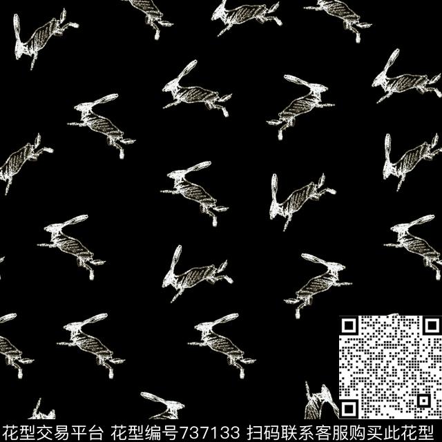 兔子水彩笔跳跃传统印花华亿平台下载（图片编号: 737133） - 瓦栏（Walan）