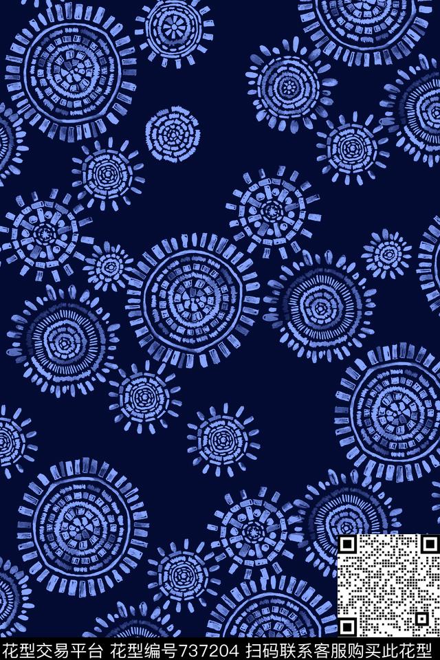 盐染部落卷草纹传统印花华亿平台下载（图片编号: 737204） - 瓦栏（Walan）