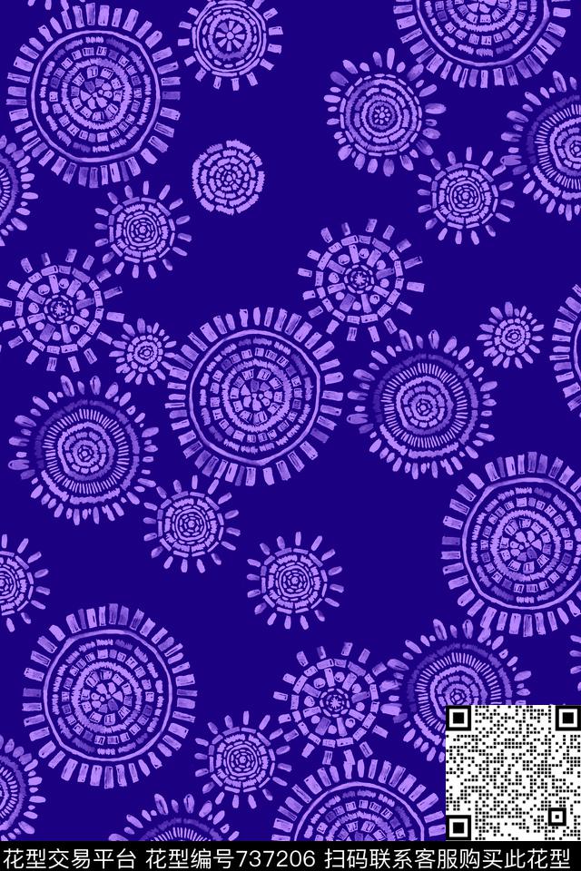 盐染部落卷草纹传统印花华亿平台下载（图片编号: 737206） - 瓦栏（Walan）