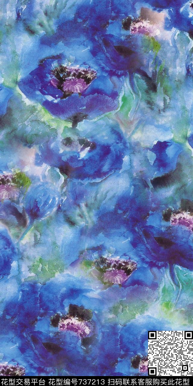 数码花卉类花卉水彩数码印花华亿平台下载（图片编号: 737213） - 瓦栏（Walan）
