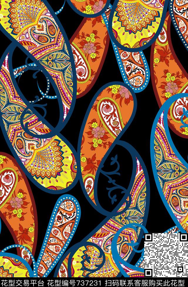 民族风手绘抽象传统印花华亿平台下载（图片编号: 737231） - 瓦栏（Walan）