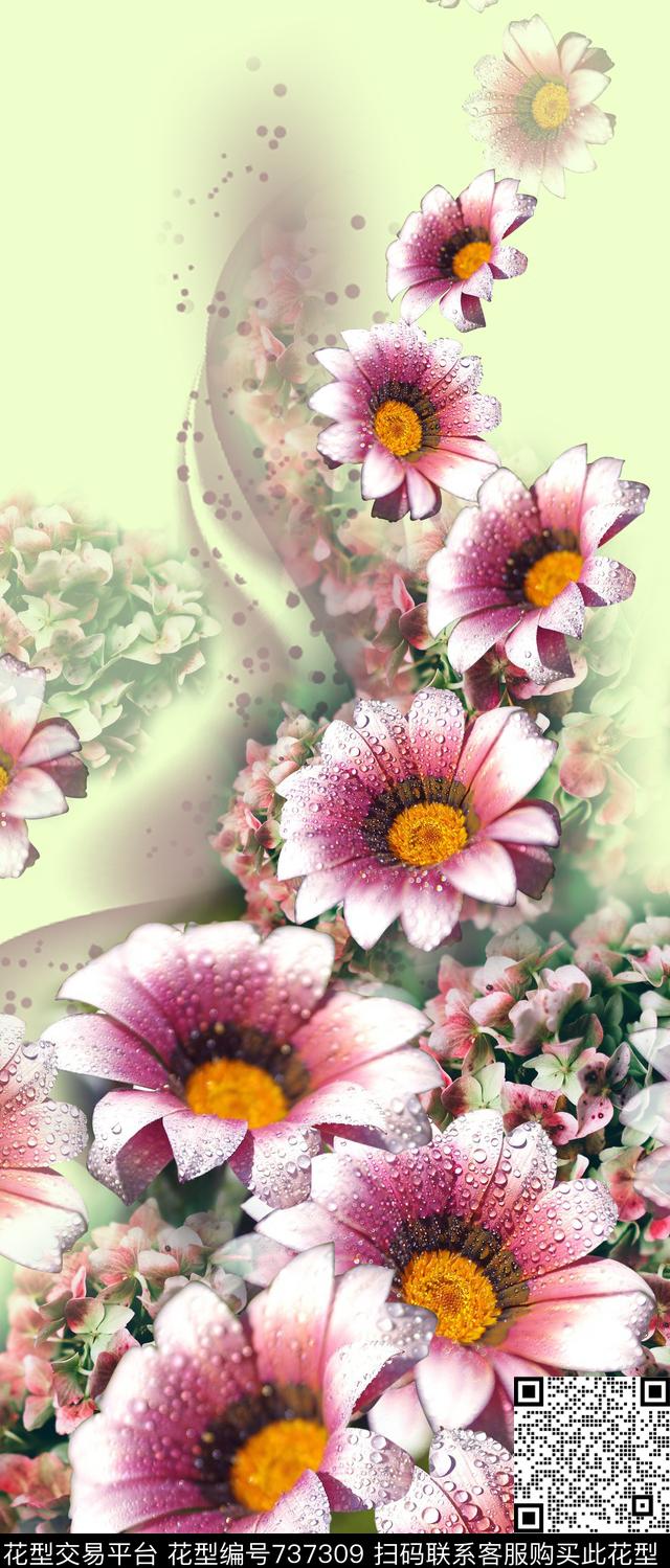 花卉太阳花花丛数码印花华亿平台下载（图片编号: 737309） - 瓦栏（Walan）