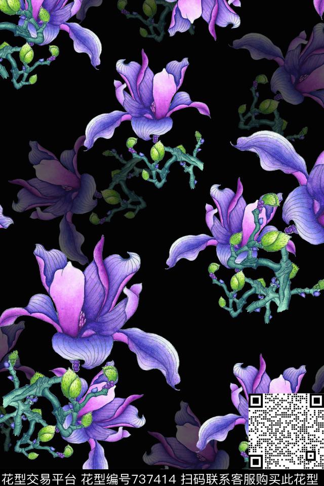 花卉手绘花鸟数码印花华亿平台下载（图片编号: 737414） - 瓦栏（Walan）