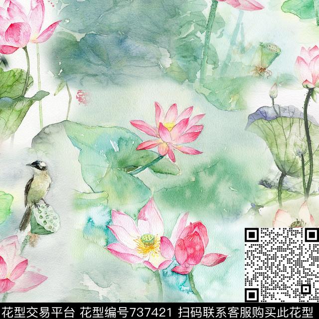 民族风此华亿平台为1/2跳接鸟类数码印花华亿平台下载（图片编号: 737421） - 瓦栏（Walan）