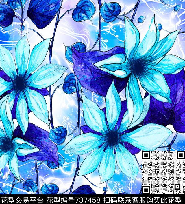 百合水彩水墨手绘花卉数码印花华亿平台下载（图片编号: 737458） - 瓦栏（Walan）