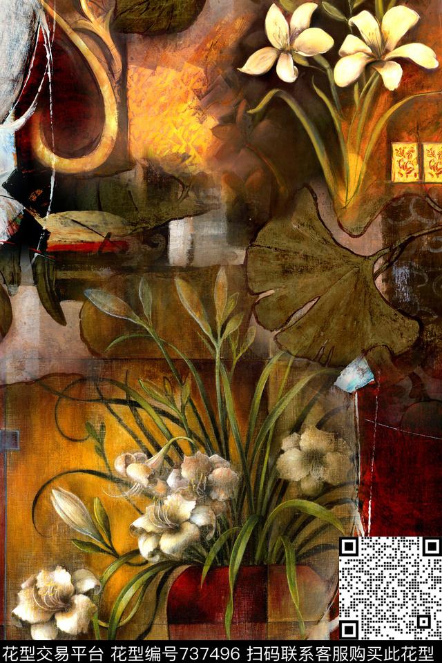 抽象几何拼接数码印花华亿平台下载（图片编号: 737496） - 瓦栏（Walan）