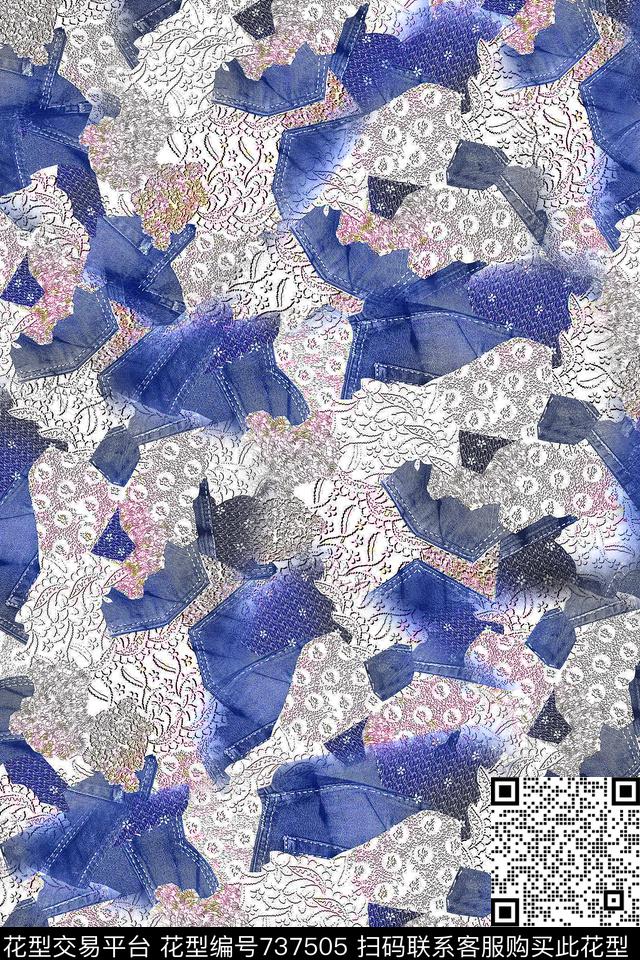 牛仔春夏拼接数码印花华亿平台下载（图片编号: 737505） - 瓦栏（Walan）