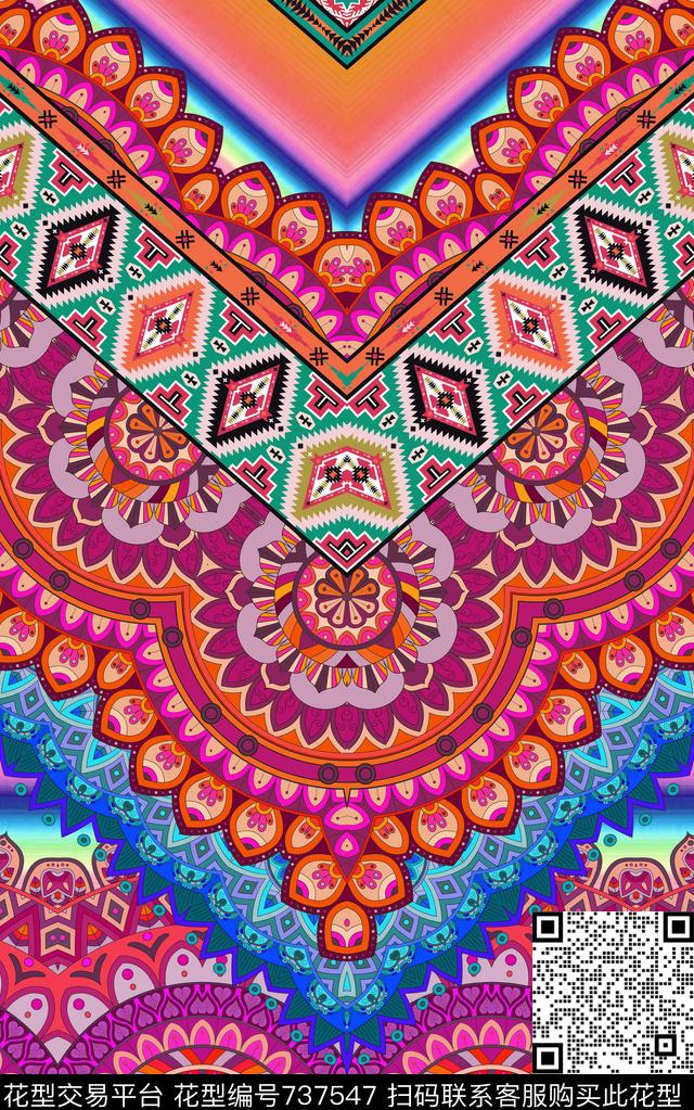 民族风渐变女装定位数码印花华亿平台下载（图片编号: 737547） - 瓦栏（Walan）