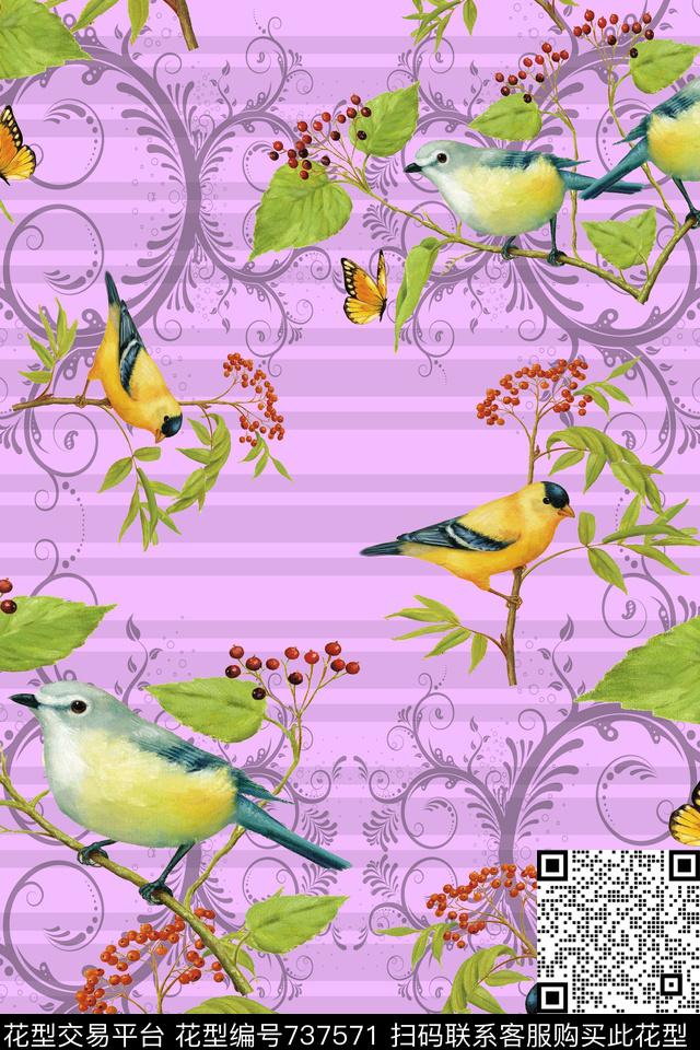 花卉鸟数码印花华亿平台下载（图片编号: 737571） - 瓦栏（Walan）