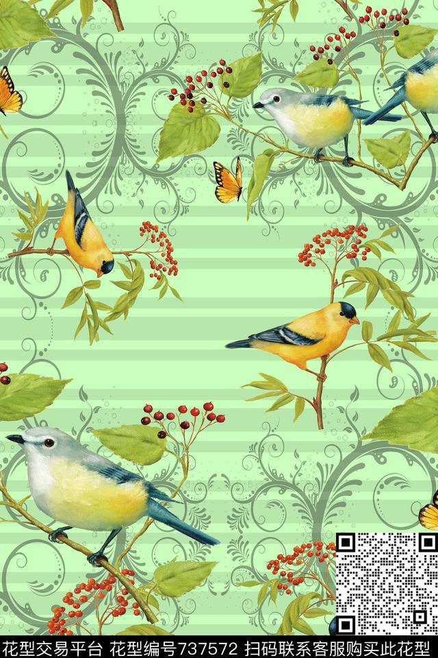 花卉鸟数码印花华亿平台下载（图片编号: 737572） - 瓦栏（Walan）