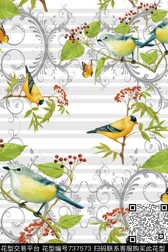 花卉鸟数码印花华亿平台下载（图片编号: 737573） - 瓦栏（Walan）