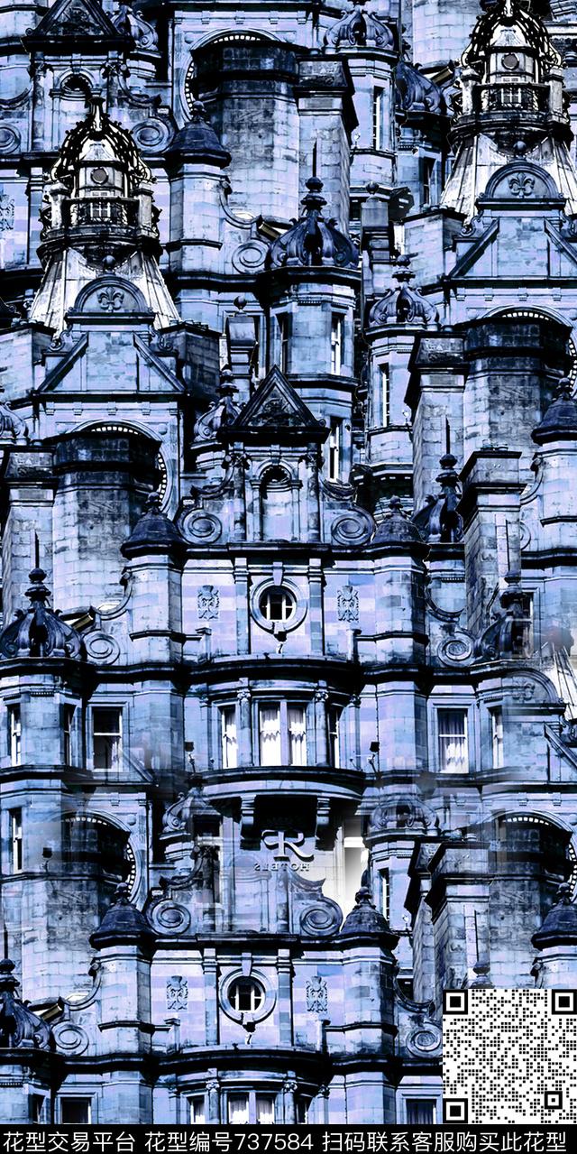 水彩建筑建筑城堡数码印花华亿平台下载（图片编号: 737584） - 瓦栏（Walan）