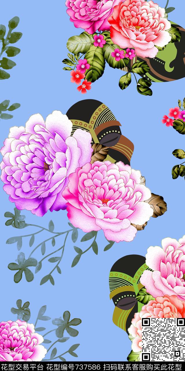 玫瑰花朵花卉数码印花华亿平台下载（图片编号: 737586） - 瓦栏（Walan）