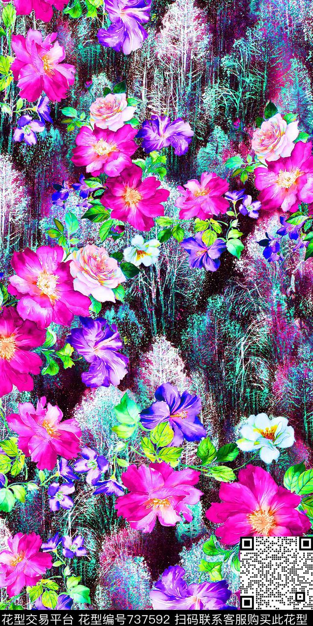 手绘花卉小碎花花朵数码印花华亿平台下载（图片编号: 737592） - 瓦栏（Walan）