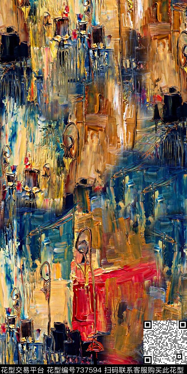 油画抽象花卉抽象建筑数码印花华亿平台下载（图片编号: 737594） - 瓦栏（Walan）